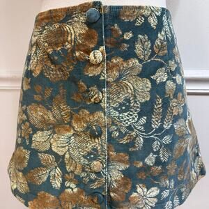 Free People Brocade Floral Button Front Micro Mini Skirt Emerald Size 10 NWT